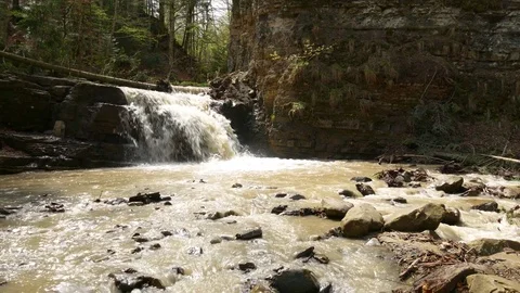 Small mountain waterfall after the rain. Stock Footage 77007753