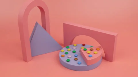 Small multi-colored round candies on a pink background with shapes Stock Footage 256183541