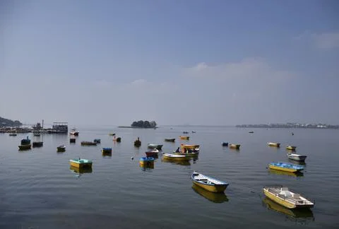 Small multicolor boats Stock Photos
