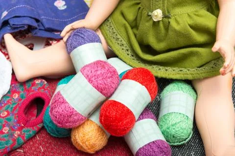 Small multicolored balls of wool Stock Photos