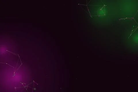 Small multicolored polygon clusters drift through a deep purple and green a.. Stock Illustration