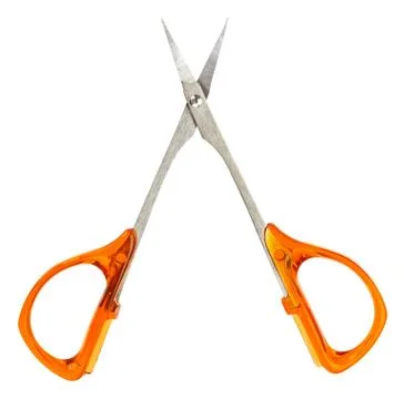 Small nail scissors with yellow plastic handles isolated on white Foto stock