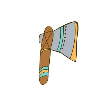 Small native american tomahawk. Simple cartoon image in hand drawn style Stock Illustration