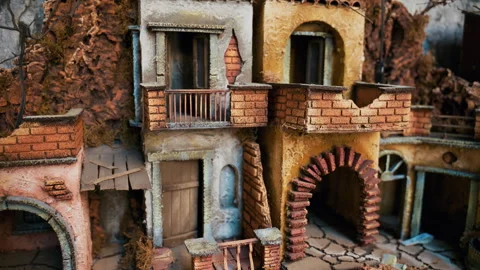 Small Nativity scene structure set in a typical street of Naples Stock Footage 341564096