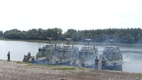 Small Navy Ships Docked Video stock 166295352