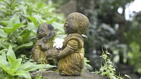 Small novice statue with mossy in temple. 스톡 동영상 79747309