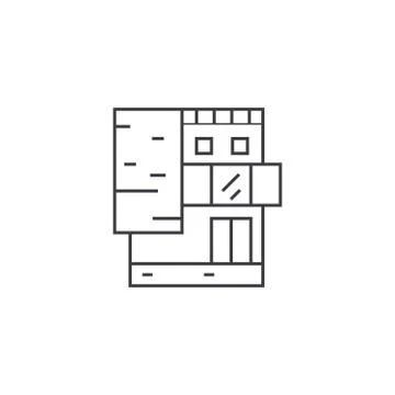 Small office building thin line icon concept. Small office building linear Ilustración de archivo