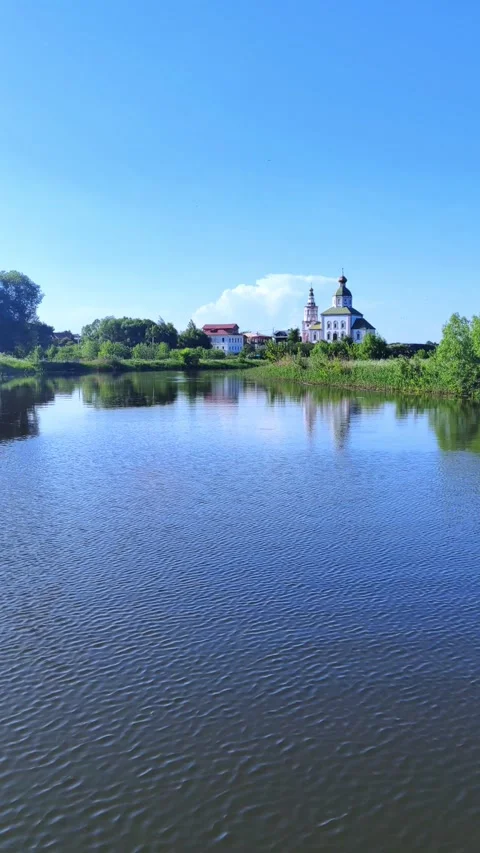 A small old church on the river bank. Suzdal, Russia. The golden ring. 動画素材 282910113