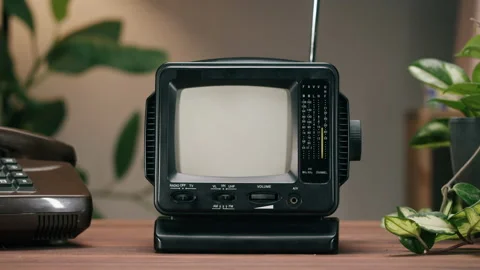 Small old television with grey blank screen on home background. Close-up of Stock Footage 172270868