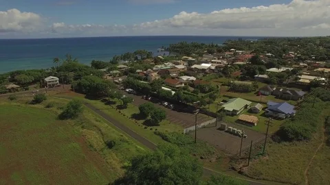 Small Old Town. Pai'a Town -Cane Field to Beacht - Fly Over Stock Footage 71184932