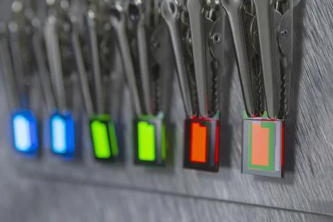 Small oled displays is lighting on a probe station. Lighting display technolo Stock Photos
