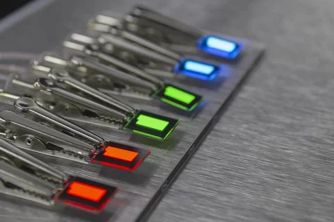 Small oled displays is lighting on a probe station. Lighting display technolo Stock Photos