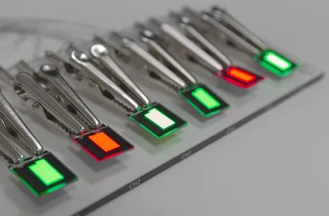 Small oled displays is lighting on a probe station. Lighting display technolo Stock Photos