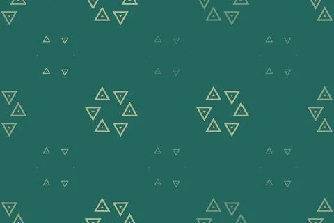 Small olive and pale triangular outlines drift across a rich teal surface i.. Stock Illustration