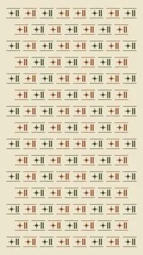 Small olive and rust geometric emblems repeat across a warm cream field in .. Illustrazione stock