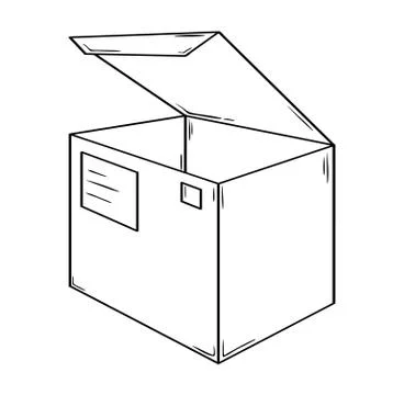 Small open box with address ticket and post mark Illustrazione stock