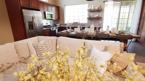Small Open Layout of Home Living Room Kitchen Lowering Stock Footage 77168285