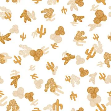 Small orange cactus seamless pattern on white background Stock Illustration