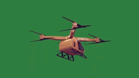 Small orange drone flying on through helicopter yellow cartoonish Stock Footage 335987924