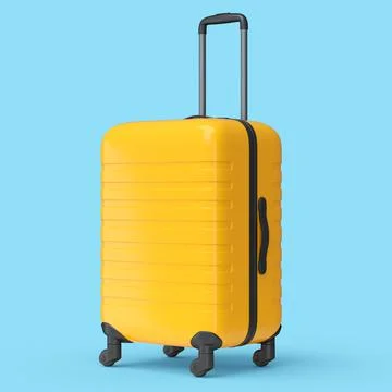 Small orange polycarbonate suitcase isolated on blue background. イラスト素材