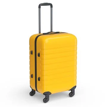 Small orange polycarbonate suitcase isolated on white background. 스톡 일러스트