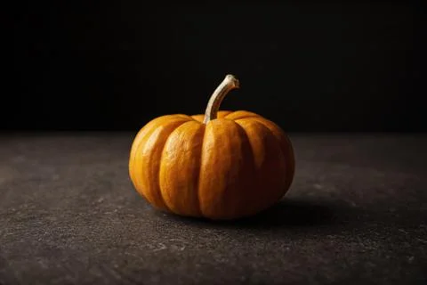Small orange pumpkin with black background. Pumpkins are widely grown for com Stock Photos
