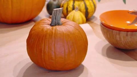 Small Orange Pumpkin Ready for Halloween Carving Vídeos de archivo 345094663