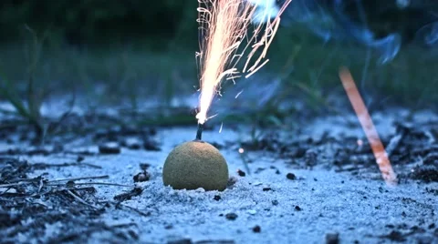 Small Orange Smoke Bomb Firework Close Up Stock Footage 40882627