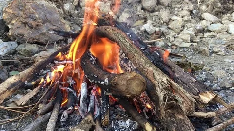 Small outdoor fire in the countryside Stock Footage 83944346