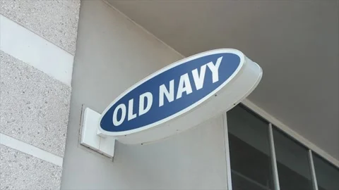 Small oval horizontal blue white old navy old navy sign logo protruding Stock Footage 249757728