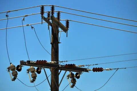 Small overhead power line 스톡 사진