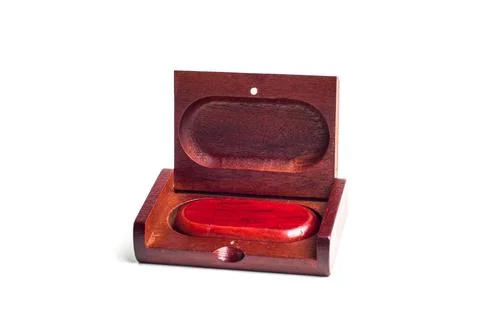 Small packaging for USB-drive from light wood. Wooden box with USB-storage .. Stock Photos