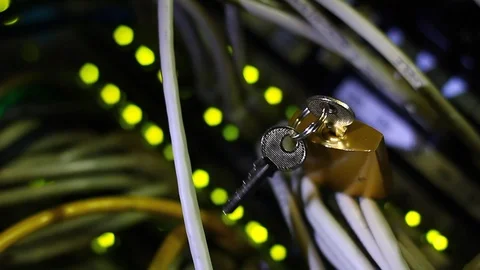 Small padlock over UTP cables in the server Video stock 100973973