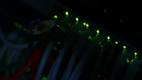 Small padlock over UTP cables in the server Video stock 100974103