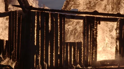 Small Pan burning cabin Stock Footage 165329912