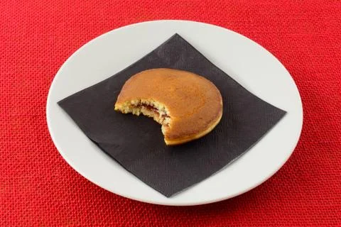 Small pancake sandwich with raspberry jam filling Stock Photos