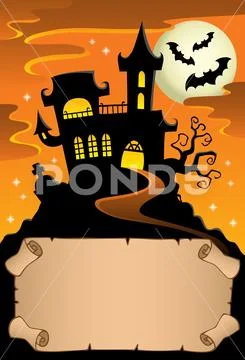 Small parchment and haunted mansion Stock Illustration