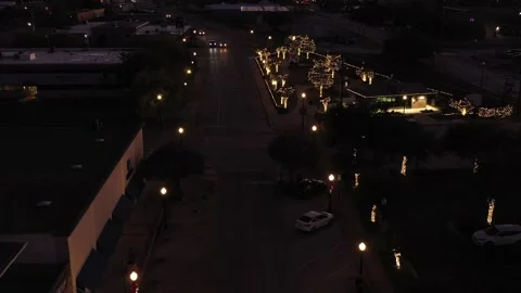 Small Park in a Small Town with Holiday, Lights at Night, Bryan, Texas, USA Stock Footage 145948352