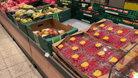Small part of the fruit department in a German supermarket Stock Footage 108523158