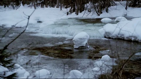 Small Partially Frozen River Stock Footage 300194498