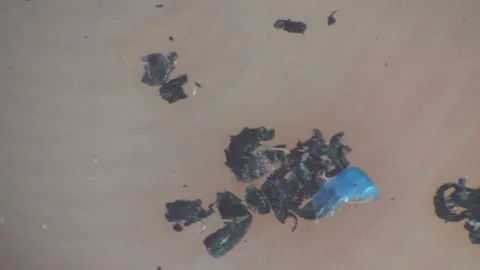 Small particles of plastic stick together in water Stockbeeldmateriaal 110803052