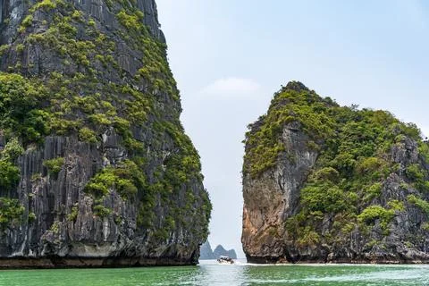 Small passage between two islets in Ha Long Bay, Quang Ninh, Vietnam Stock Photos