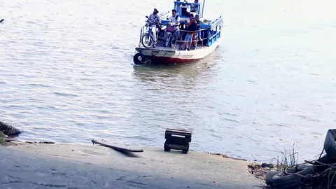 Small passenger boat arrival. Stock-Footage 104745243