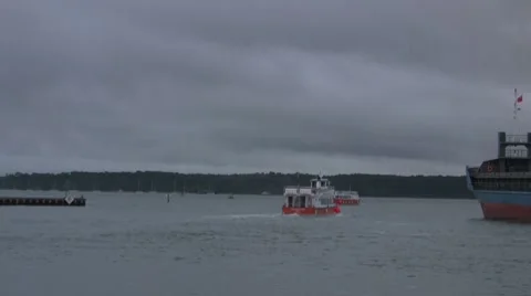 Small passenger boat heading out to sea HD Stock Footage 7158309
