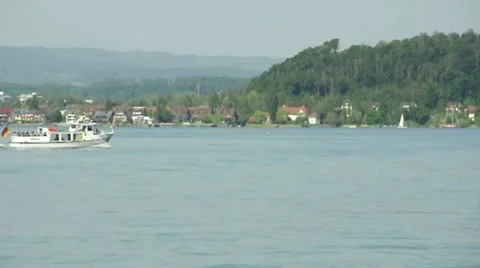 Small passenger ship at Lake Constance Stock Footage 11516177