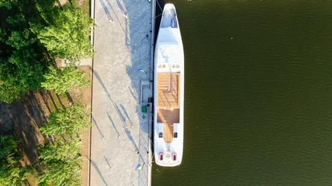 Small passenger ship moored to the berth at river station in Mykolaiv, Ukraine. Stock Footage 121458740