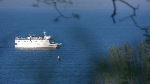 Small passenger ship underway Stock Footage 91274764
