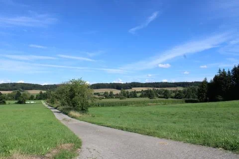 Small path leading into the fields. Stock Photos