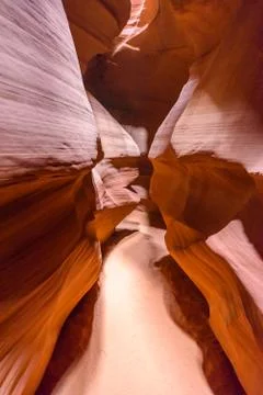 Small Path through Upper Antelope Canyon. Natural rock formation in beautiful Фото