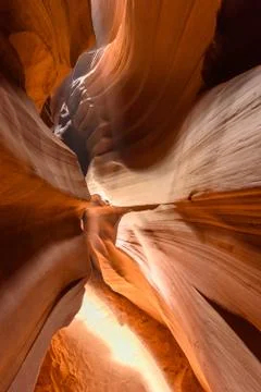 Small Path through Upper Antelope Canyon. Natural rock formation in beautiful Photos